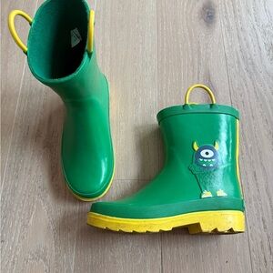 Green Monster Rain Boots with Yellow Soles